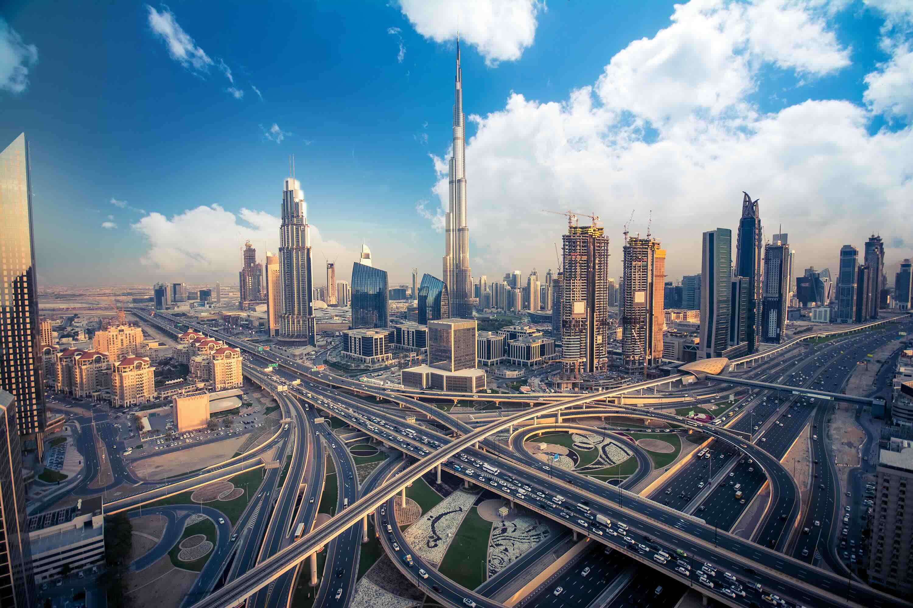 Dubai skyline at sunset